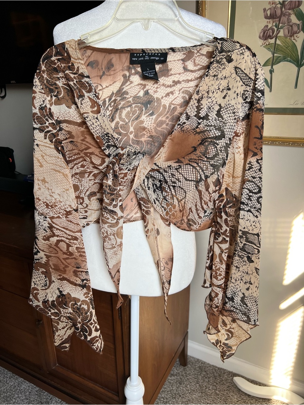 Tie-Front Brown Printed Crop Top